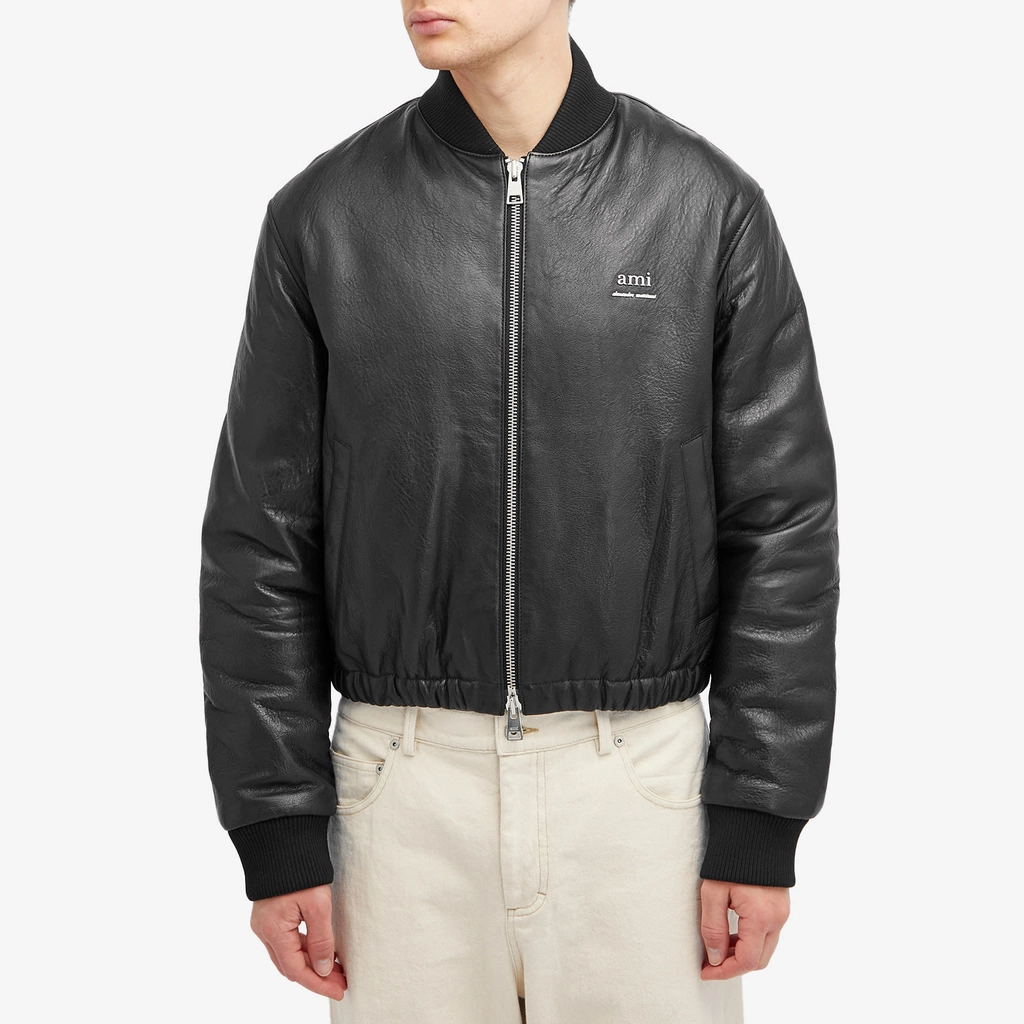 AMI Paris Men's Padded Leather Bomber jacket Black